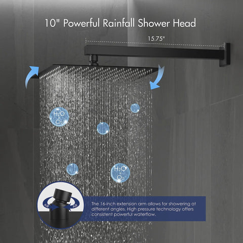 10 Inch Matte Black Shower Set With Square Rain Head And Handheld, Wall Mounted Rainfall Fixtures, modern square shower head