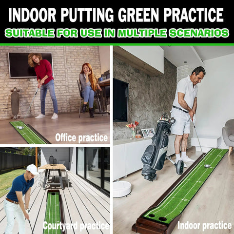 Indoor Putting Green Mat For Home Office And Outdoors With Automatic Ball Return Realistic 10 To 14 Yard Roll