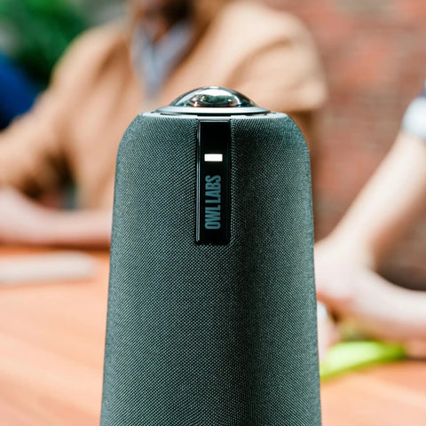 Boss Level 360 Degree 4K Smart Video Conference Camera With Crisp Surround Mic And Speaker, close-up view on table.