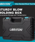 Storage case for One-Handed Pop Rivet Gun Kit With 200 Rivets, 4 Drill Bits, And 4 Tool-Free Interchangeable Heads