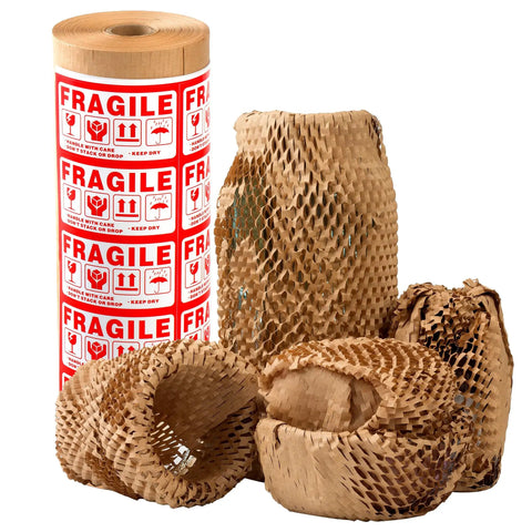 Packing Paper For Moving And Shipping, 12 Inch By 200 Foot Wrapping Paper For Glassware And Fragile Items, Tearable No Tape Needed, Bubble Wrap Alternative, Quick Secure Protection, Includes 20 Fragile Stickers displayed