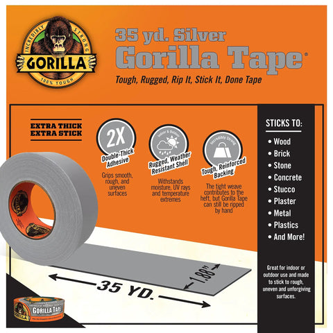 Beefy Double Thick Silver Duct Tape Pack 6, 1.88 in by 35 yd roll with reinforced backing and extra grip