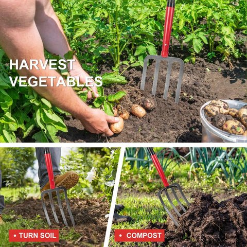 Sturdy 4 Tine Heavy Duty Pitchfork With Fiberglass Handle For Gardening And Farm Work Long 43 Inches Digging Fork Ideal For Hay