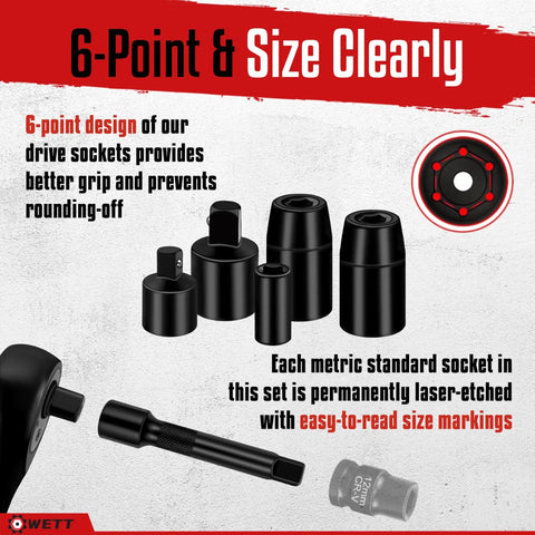 11 Piece Torque Wrench Set With Half Inch, Three Eighths Inch And Quarter Inch Drives, dual direction 72 tooth ratchet handle shown