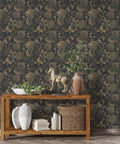 Light Gold Vintage Floral Butterfly Peel and Stick Wallpaper on Dark Background Retro Vinyl Self Adhesive Contact Paper Roll for Living Room DIY Decor Easy Apply Durable Coverage on Smooth Surfaces with Instant Luxe Vibe