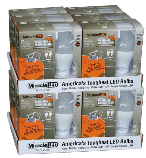 Rough Service 100W LED Light Bulb for Garage, Shop, and Ceiling Fans, Instant Brightness, Shock and Vibration Resistant, 24 Pack
