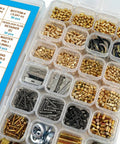 1000 Piece KW1 Pro Grade Rekey Kit With Cylinder Service Tools for Home Security Doors, showcasing assorted pins and tools in compartments.