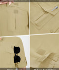 Close-up of Womens Hiking Shirt Quick Dry UPF 50 Plus Long Sleeve Button Down Khaki Large showing pockets and loops for outdoors