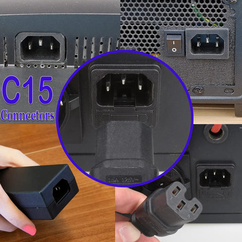C15 connectors for three foot replacement power cord for coffee pot and percolator, heavy duty 16 AWG 1875W 125V, black cable
