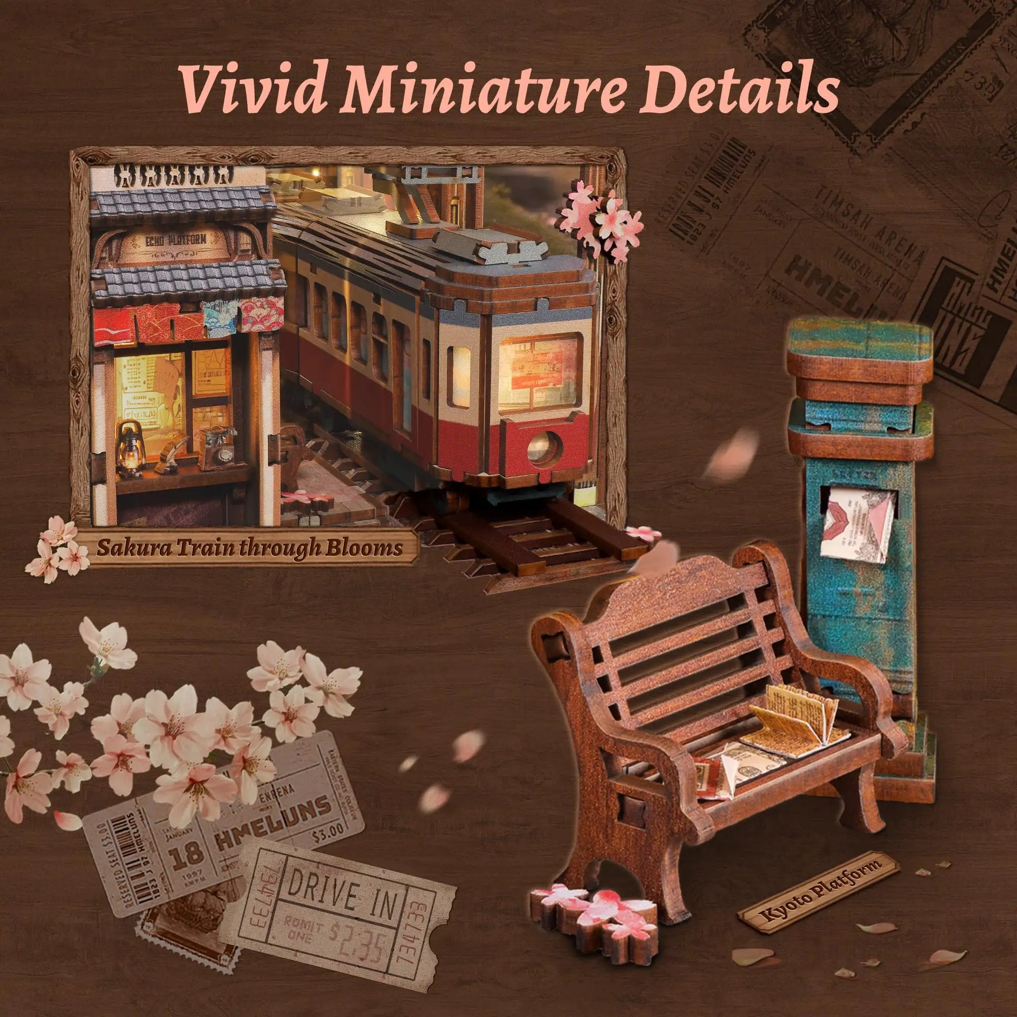 Cherry Blossom Sakura Train Book Nook Kit: LED ✓