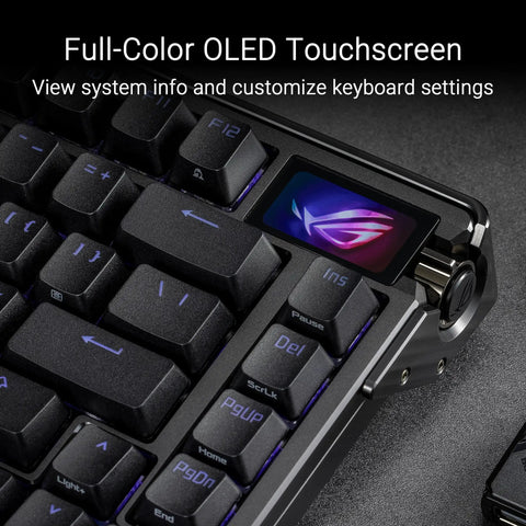 Wireless Mechanical Gaming Keyboard With Gasket Mount And 75 Layout Using Clicky Pbt Keycaps Brushed Aluminum Build with OLED touchscreen.
