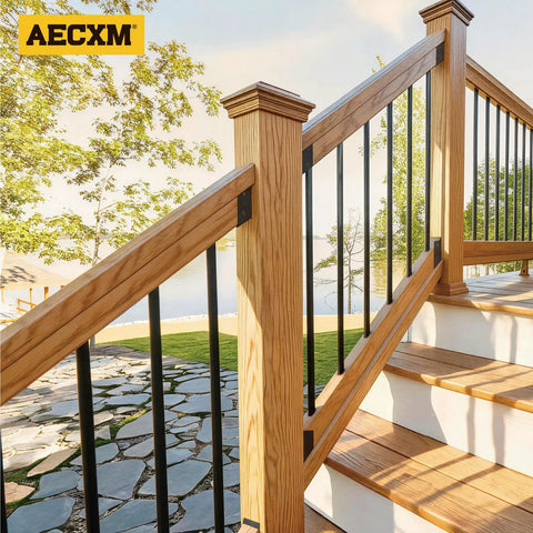 Rock Solid 35 Degree 201 Stainless Steel Deck Railing Connectors Fit 2 By 4 Lumber Black Powder Coated Heavy Duty Outdoor Stair Bracket Pair No Sweat Setup Corrosion Resistant Deck Hardware on wooden railing.