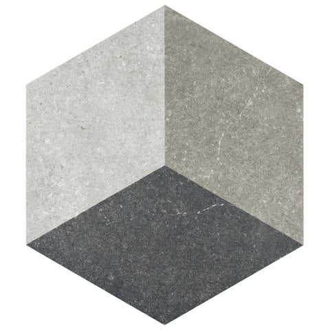 Gray Hex Porcelain Tile 8.63 Inch By 9.88 Inch Glazed Slightly Textured Low Sheen For Floor And Wall Grade 1 First Quality PEI IV