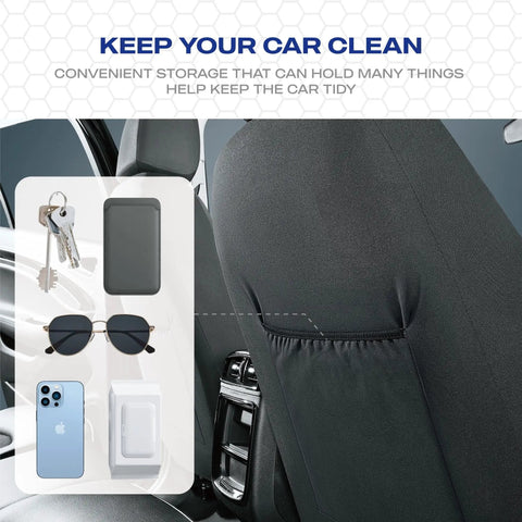 Memory Foam Leather Car Seat Covers For Ultimate Comfort And Support Ride Ready Front Seat Covers Airbag Compatible Universal Fit For SUVs Trucks Cars Vans Sedans Black Everyday Comfort with back pocket storage for accessories.