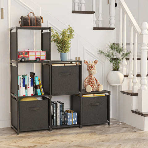 Six Cube Storage Organizer With Three Extra Drawers, Dope Sturdy Modular Shelves For Bedroom Living Room next to staircase