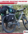 Bicycle loaded with gear secured by Beefy Outdoor Bungee Cord Set With 12 Heavy Duty Cords 72 Inch Long Double J Hooks