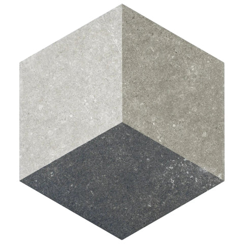 Gray Hex Porcelain Tile 8.63 Inch By 9.88 Inch Glazed Slightly Textured Low Sheen for Floor and Wall Grade 1 design close view
