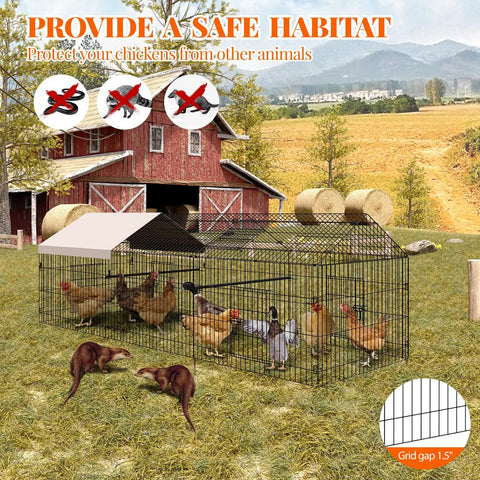 Heavy Duty Metal Chicken Run And Coop System With 86 Inch Or 130 Inch Lengths Portable Outdoor Cage With Four Doors Waterproof And UV Resistant Cover Large Multi Pet Enclosure For Chickens Ducks Rabbits In Backyard Farm