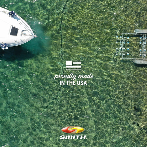 Trailer hub kit by Smith; brand logo visible with proudly made in the USA over overhead marina scene