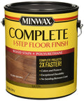 Satin Acorn Brown 1 Step Floor Finish 1 Gallon For Bare Or Previously Finished Floors Durable One Coat DIY Friendly No Sanding Between Coats Easy Complete Floor Finish Kit label
