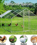 Large Outdoor Metal Chicken Coop With Walk In Run For Backyard Poultry, 19.19 By 9.84 By 6.56 Feet, Waterproof Roof, in garden setting