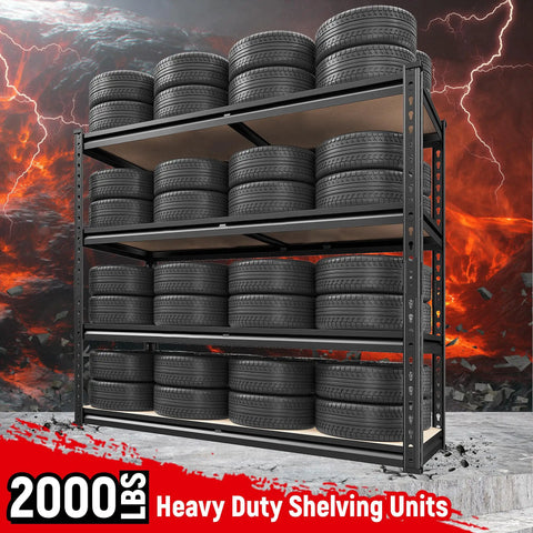 40 Inch Wide Heavy Duty Garage Shelving System With Rolled Edge Columns For Basement Pantry Storage And Workshop Organization Multipurpose Metal Shelves Sturdy Industrial Shelving Racks For Home And Office Use, black metal tire rack