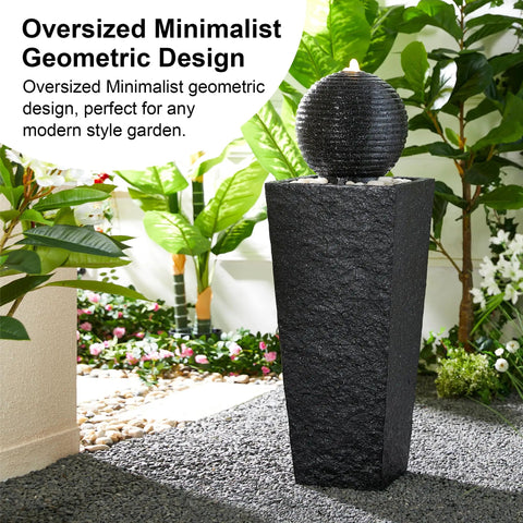 Outdoor LED Light Water Fountain With Submersible Pump Black Pedestal Modern Sphere Floor Fountain For Patio And Garden