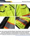 Close-up of Nine Pockets Women Hi Vis Reflective Safety Vest Mesh Neon Yellow With Reflective Strips And Orange Extended Trims ANSI Compliant