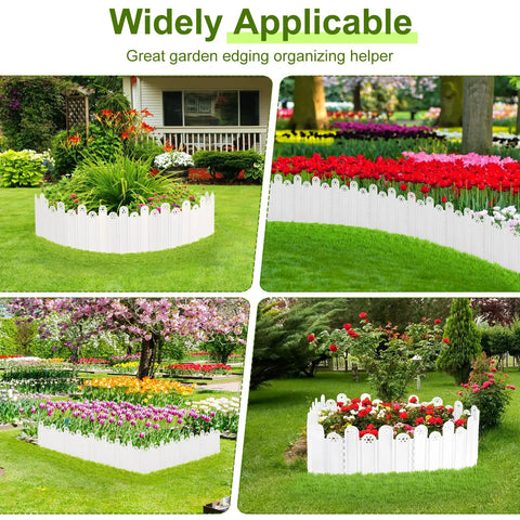 DIY White Garden Edging Borders Kit Ten Pieces Interlocking Plastic Edging Eleven Point Eight Inch Tall in flower beds