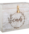 Darn Good Wooden Wedding Card Box With Secure Lock And Wide Card Slot, 12x10x4.5 inch white wooden design for collecting guest envelopes.
