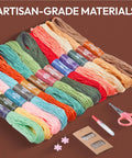 Beginner Friendly Embroidery Kit With 4 Pre Printed 12x12 Cloths, 7.8 Inch Hoop, 23.3 Feet Of Embroidery Thread, 9 Needles, and Tools