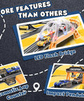 Ultimate Slot Car Race Track Set With Four Cars Electric Track featuring LED flash bridge, automatic lap counter, impact pendulum.