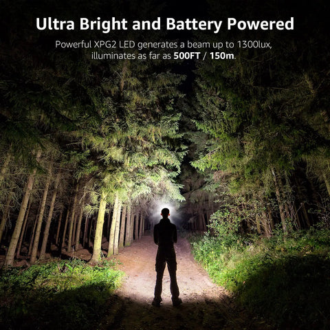 Person on forest path using Super Bright Led Headlamp Two Pack With Awesome Lighting Modes Waterproof And Lightweight Battery Powered Headlight