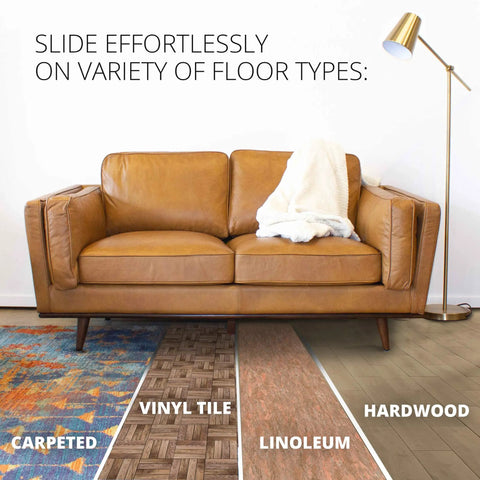 Brown leather sofa on carpeted, vinyl, linoleum, and hardwood floors. Nail On Chair Sliders 0.75 Inch Gray Floor Protectors Set Of 40 That Help Floors Move Smoothly And Stop Scratches Premium Chair Leg Pads For Hardwood Tile Laminate.