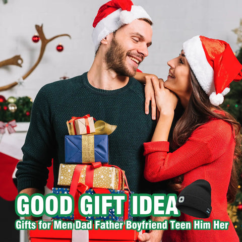 Bluetooth Beanie With Light Built-In 4 LED Headlamp Hat USB Rechargeable For Unisex Winter Wear shown with gift boxes