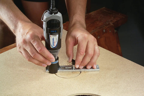 Circle Cutter And Straight Edge Guide For Rotary Tools Pro Grade Circle Cutting From 3/4 Inch To 12 Inches in action on wood