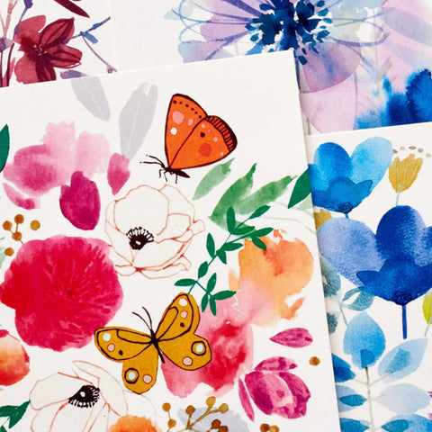 Assorted Blank Greeting Cards With Painted Flower Designs, 48 Cards And Envelopes, 4 Styles, featuring vibrant floral illustrations