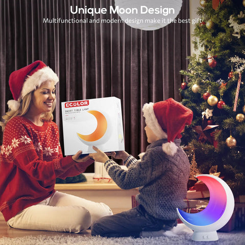 Mother and child exchanging Rechargeable Dimmable Moon Lamp With Bluetooth App Control And RGB Color Changing Light For Kids