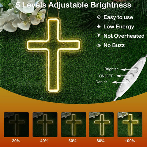 Lit Cross LED Neon Sign for Wall Decor USB Powered Glow Light for Bedroom and Kids Party Christian Wall Sign with Easy Mount