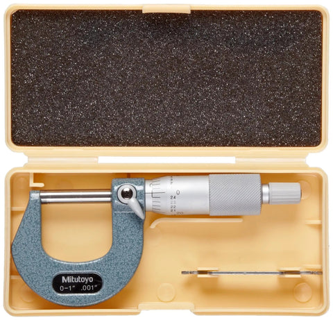 0 To 1 Inch Outside Micrometer With Ratchet And Tapered Frame On Anvil Side For Hard To Reach Places Delivers Precise.001 Inch OD Measurements And Stable Repeatability For Inspection Machining And QC, in case