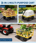 Beast 1400 Pound Garden Dump Cart 3 In 1 Yard Wagon With Removable Side Panels And 13 Inch All Terrain Tires in use