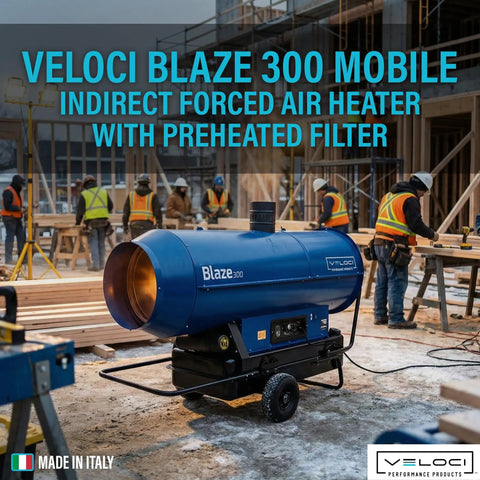 Heavy Duty Mobile Indirect Diesel Air Heater Dropping Serious Heat For Job Sites And Contractor Crews With Straight Up Reliable Commercial Fuel Warming Setup For Quick Site Thawing in use at construction site.