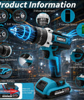 Tough As Nails 21v Cordless Drill Driver Kit With Two Batteries And Five Cleaning Brushes Fifty Nm Torque Garage Ready showing keyless chuck and torque adjustments.