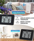 Wireless Indoor Outdoor Thermometer And Hygrometer Weather Station Battery Powered Alarm Easy To Read Display with sensors.