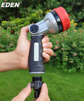 Hand holding spray nozzle for Premium Garden Hose Quick Connect Set With 5-Piece Snap And Lock Fittings, Water Stop, Twist-Lock Design