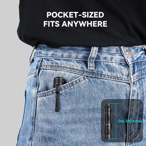 M70 EDC Flashlight 1100 Lumens USB C Rechargeable Pocket Light with Clip in jeans pocket