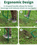 Person using Heavy Duty Five Tine Broad Fork With Steel Handle For Garden Loosening and Aeration 52 Inch Long 20 Inch Wide