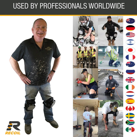 Professional workers using Spring Loaded Heavy Duty Knee Pads For Work Construction And Carpentry Pain Free All Day Protection