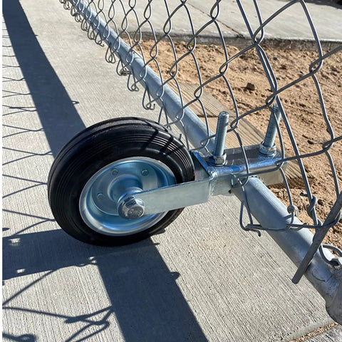 Gate Wheel Supporting Swing Gate Fits One And Five Eighths Inch Through Two And One Eighth Inch Gate Frames attached to chain link fence.