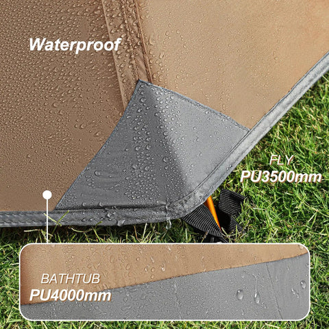 Close-up of waterproof material on a Lightweight 1 Person Tent For All Seasons, PU3500mm fly, PU4000mm bathtub floor.